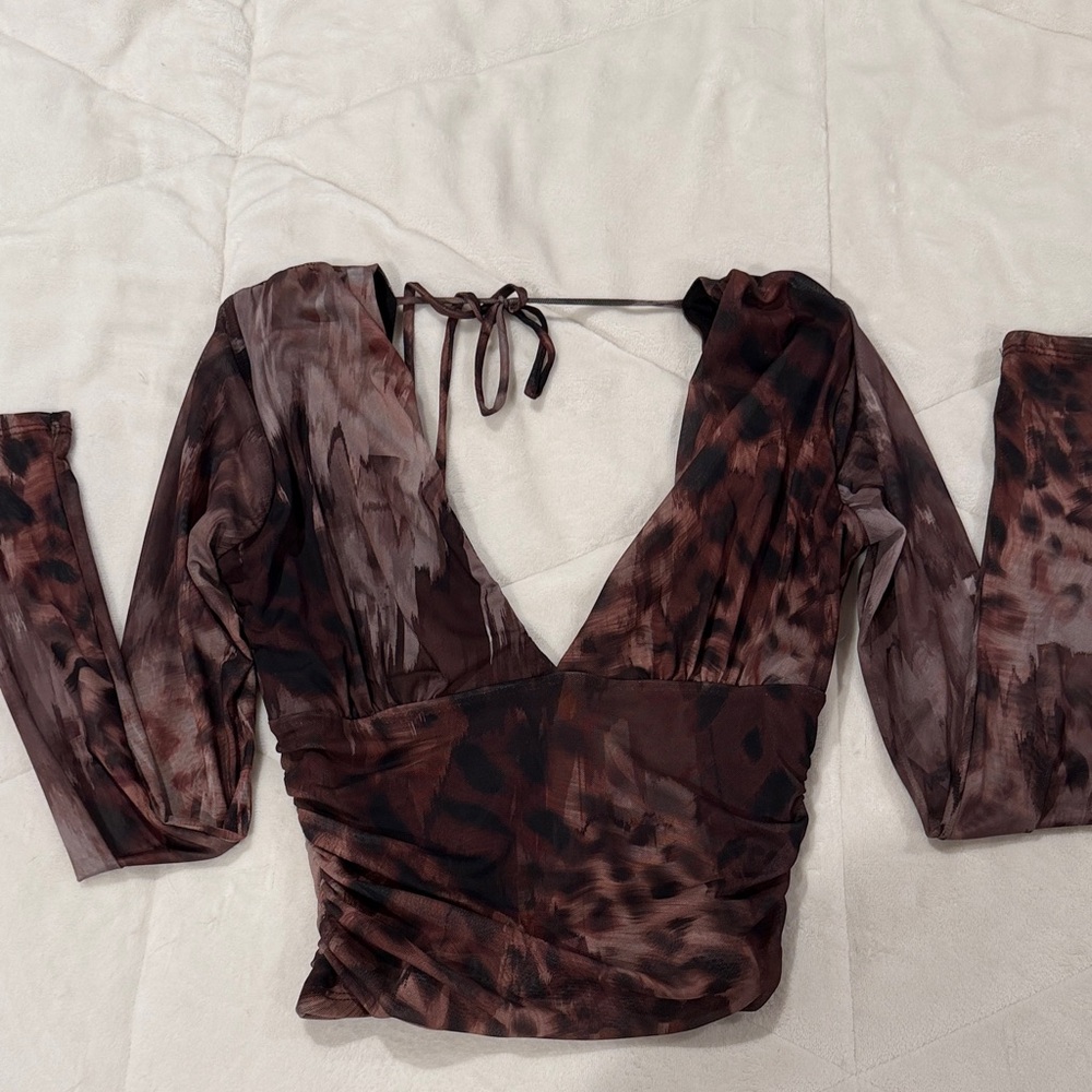 Windsor Brown Patterned Long Sleeve Blouse